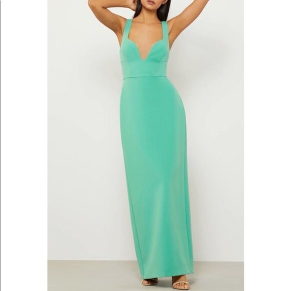 NEW BCBGMaxAzria PLUNGING SWEETHEART GOWN MAXI DRESS GREEN SPRUCE WOMENS SIZE 10 - Picture 1 of 4